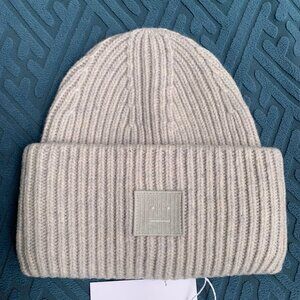 Acne Studios Minimal Face Patch Knit Beanie Neutral Tone